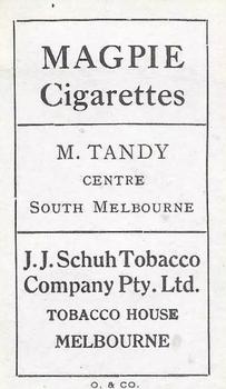 1921 J.J.Schuh Magpie Cigarettes Victorian League Footballers #NNO Mark Tandy Back